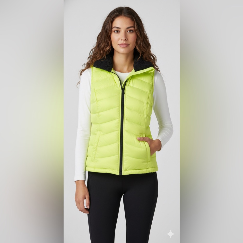 Calvin Klein Neon Quilted Hybrid Puffer Vest with Sherpa Collar Size Medium